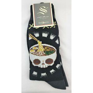 Skull Top Ramen Noodle Men's Crew Socks size 10-13, shoe size 7-12.5 Novelty